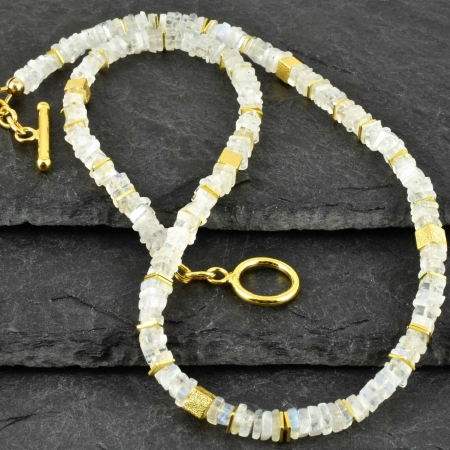 Collier Labradorit Mondstein Apatit Topas Silber vergoldet 999 - S83